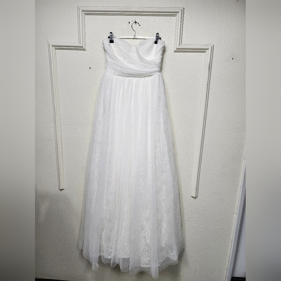 Lulus Blissful Forever White Tulle Lace Strapless Pleated Maxi Dress S Wedding - Picture 6 of 11